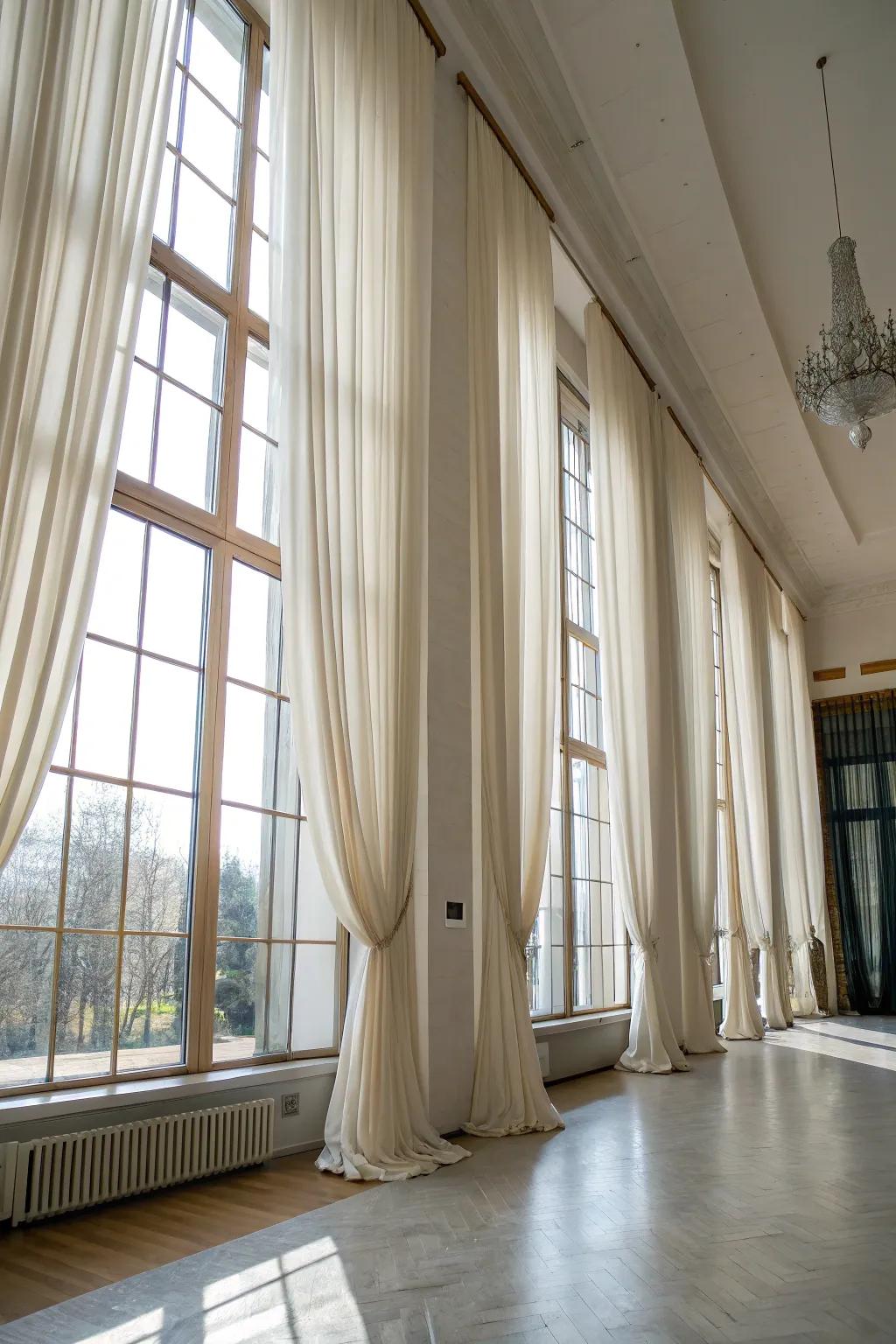 High-hung curtains create the illusion of taller ceilings.