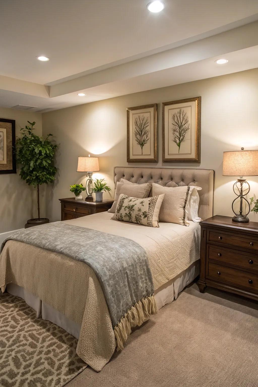 Provide guests with a relaxing haven in your basement.