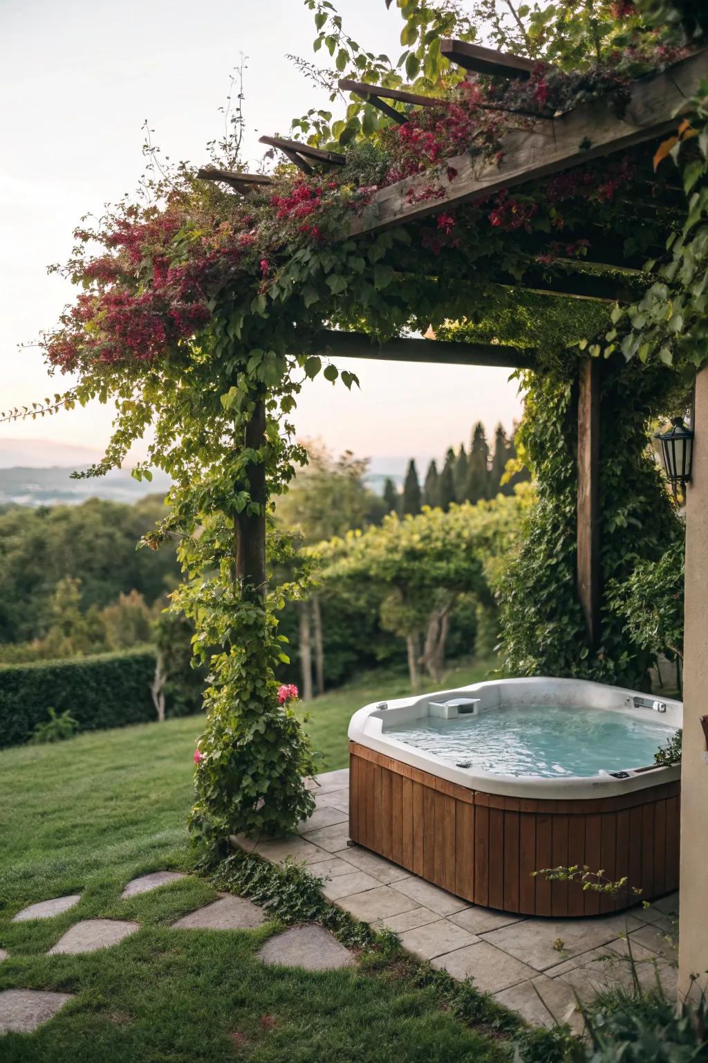 A pergola provides shade and a touch of romance.