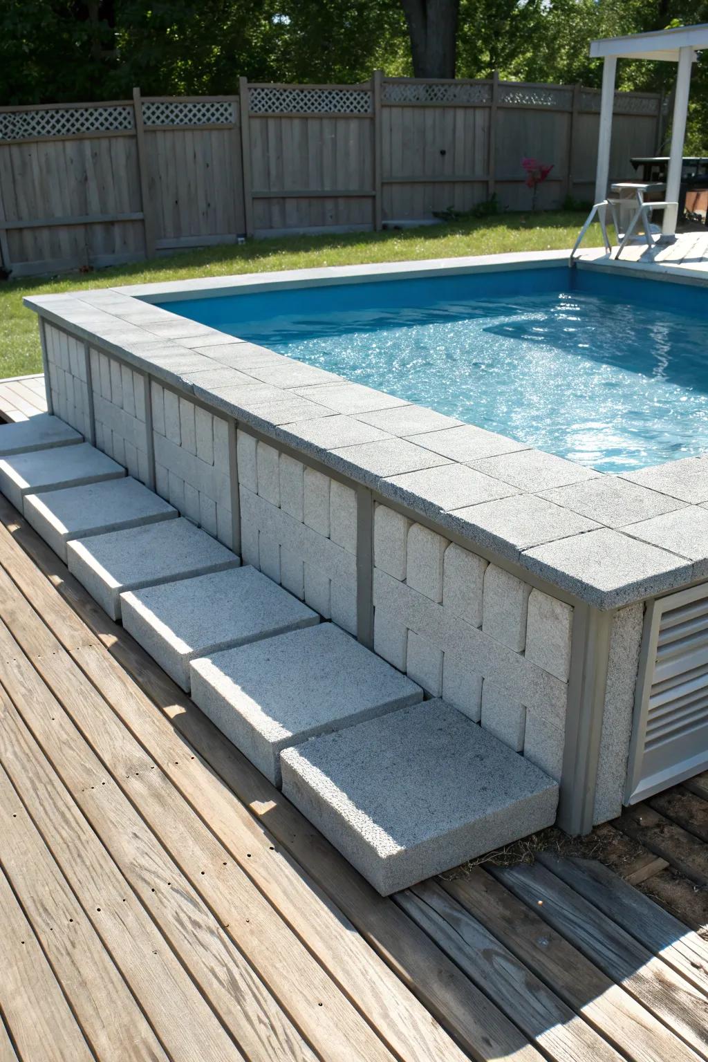 Revamp your poolside with affordable solid block designs for a sleek and modern aesthetic.