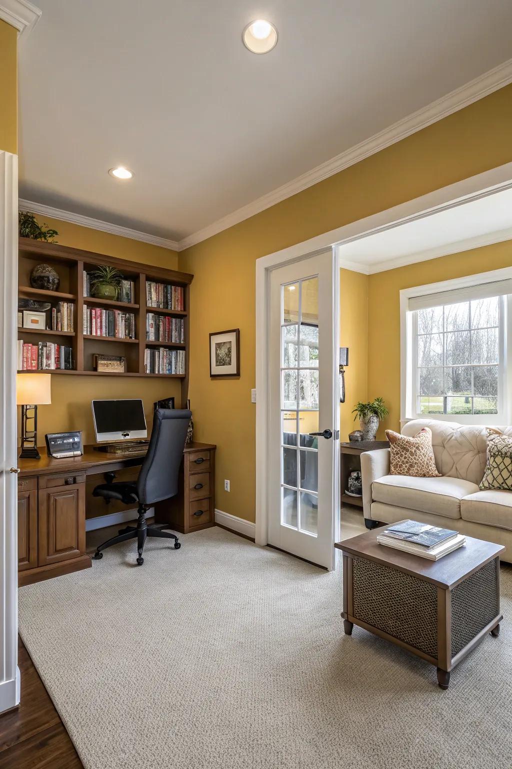 Color zoning using accent walls in multi-purpose areas.