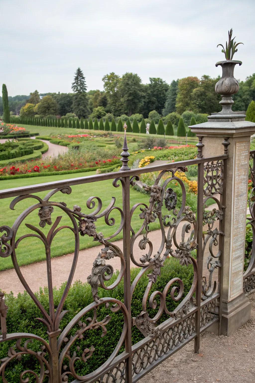 Decorative metal fencing combines protection with artistic flair.