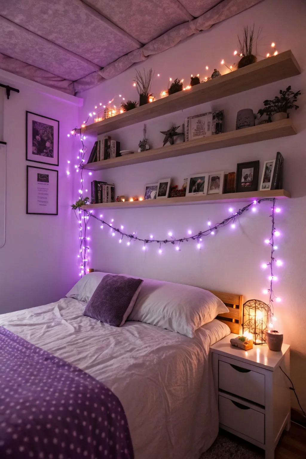 Add whimsy with purple fairy lights.