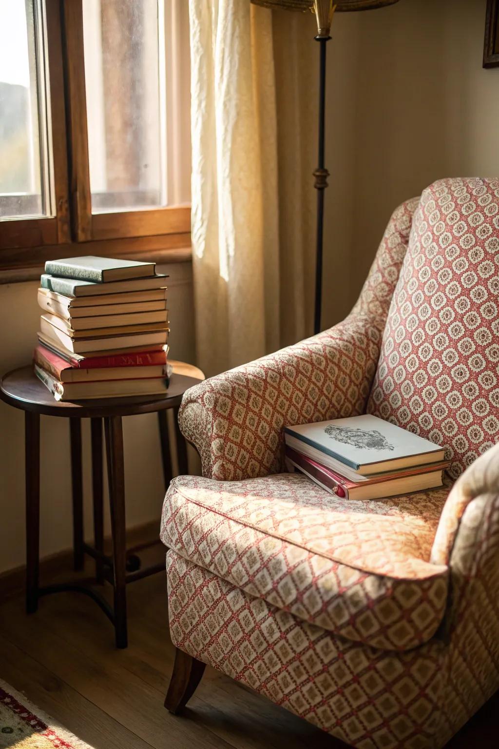 A literary corner provides a personal escape.