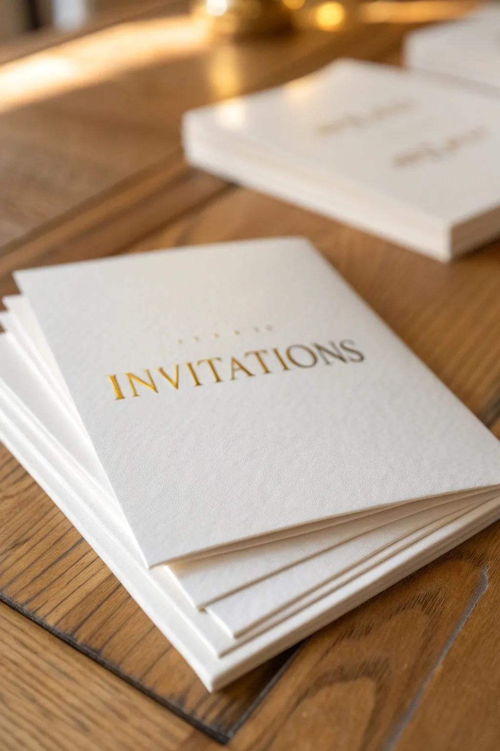 Elegant white invitations signal a sophisticated event.