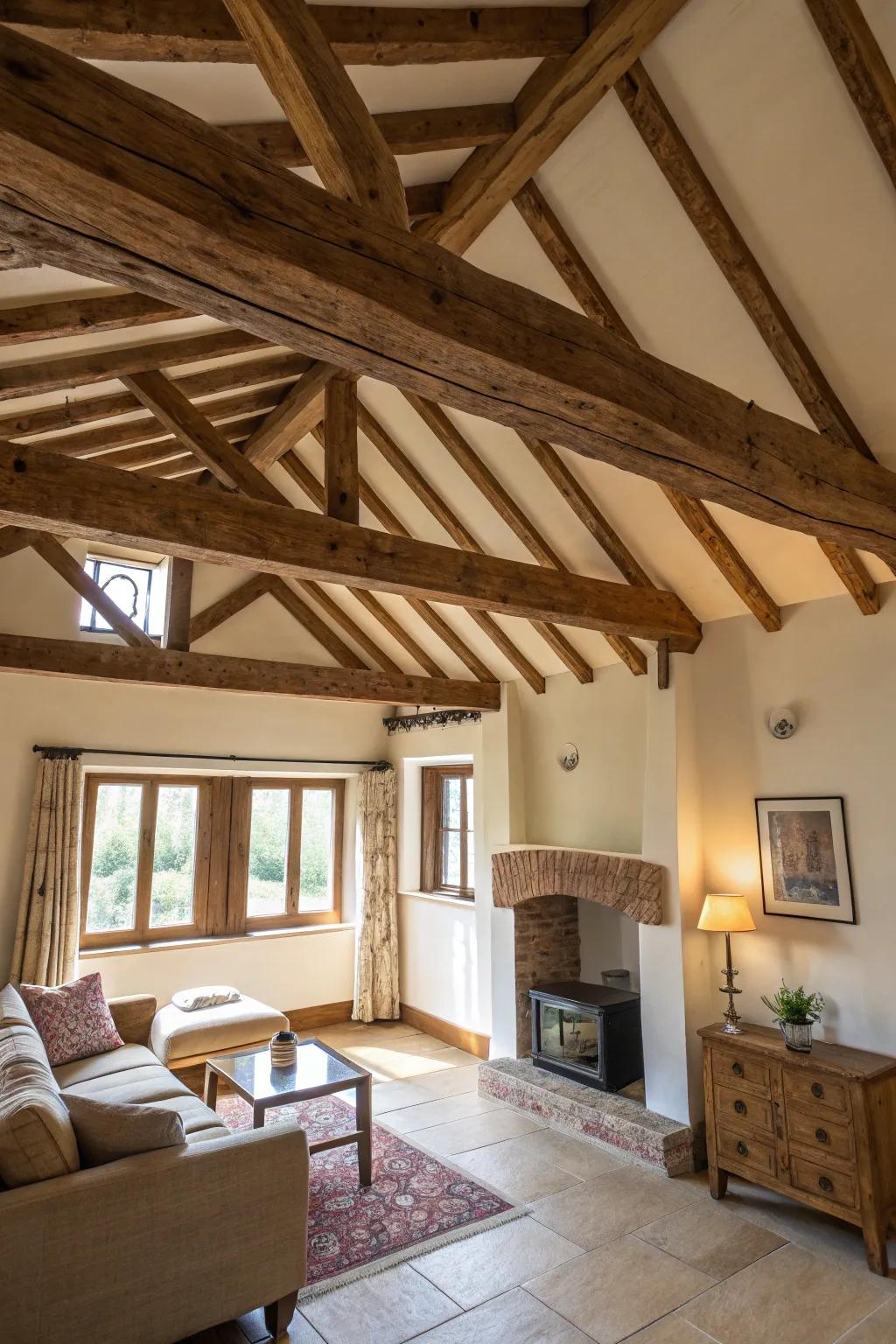 Exposed supports injecting country charm to a colonial-style space.