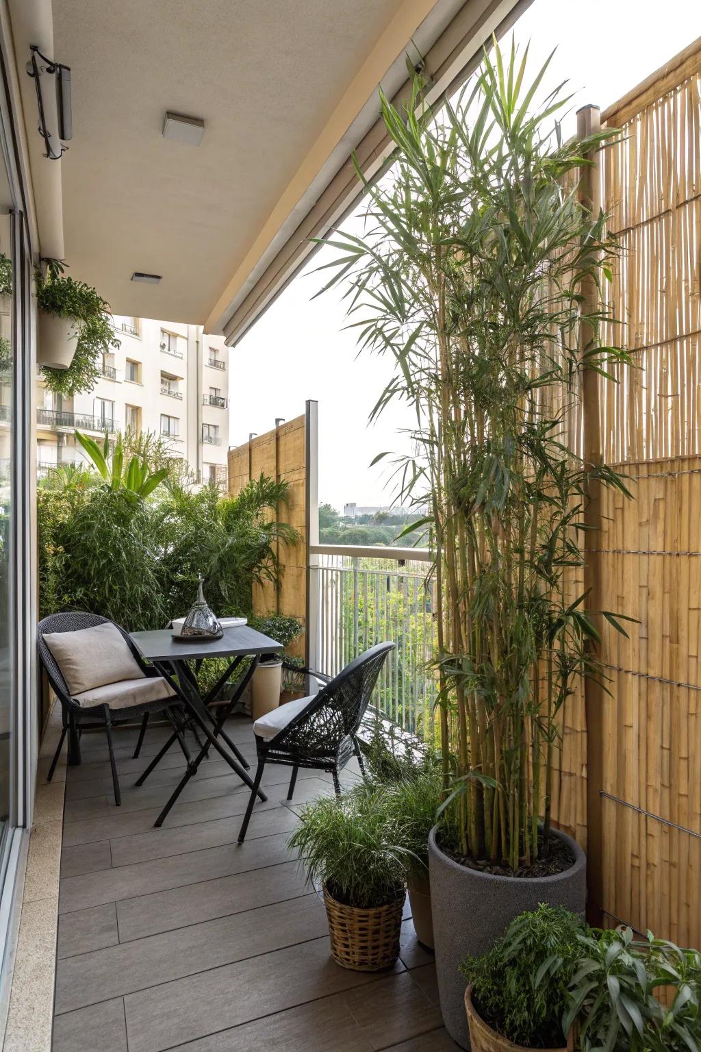 Elevated greenery and screens elevate privacy and style.