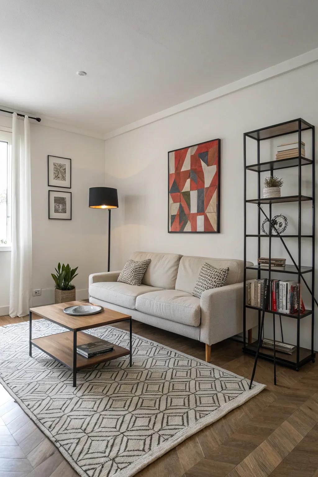 A minimalist decorating scheme ensures this intimate living space remains uncluttered and chic.