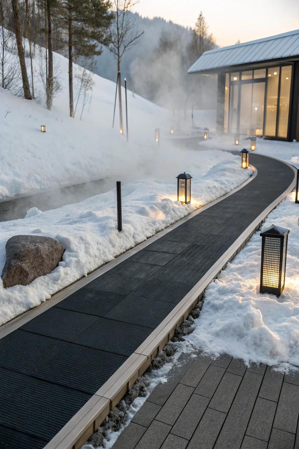 Step into warmth: Encounter the luxury of a heated asphalt walkway this winter.