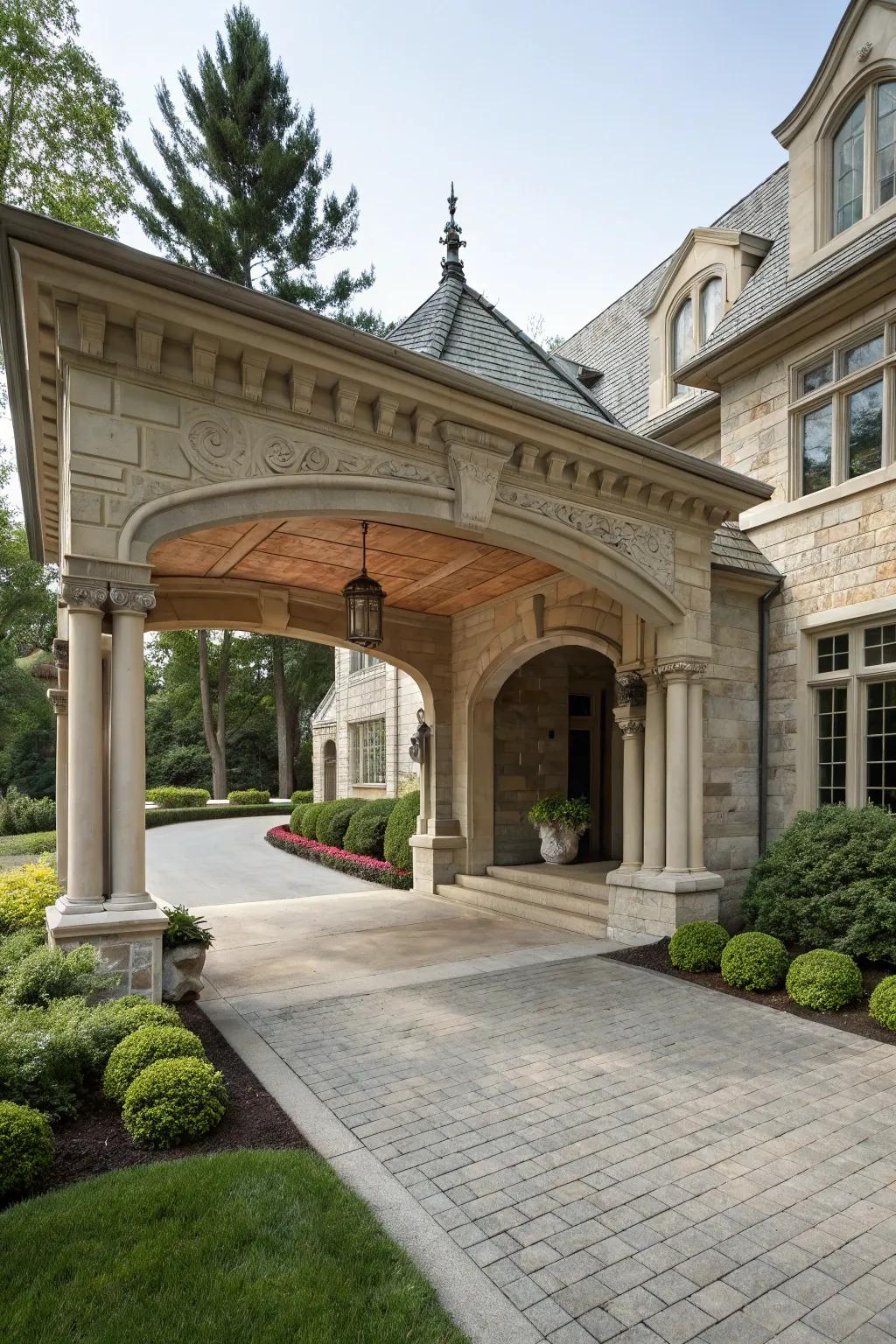 An elegant porte cochere that combines style with practicality.