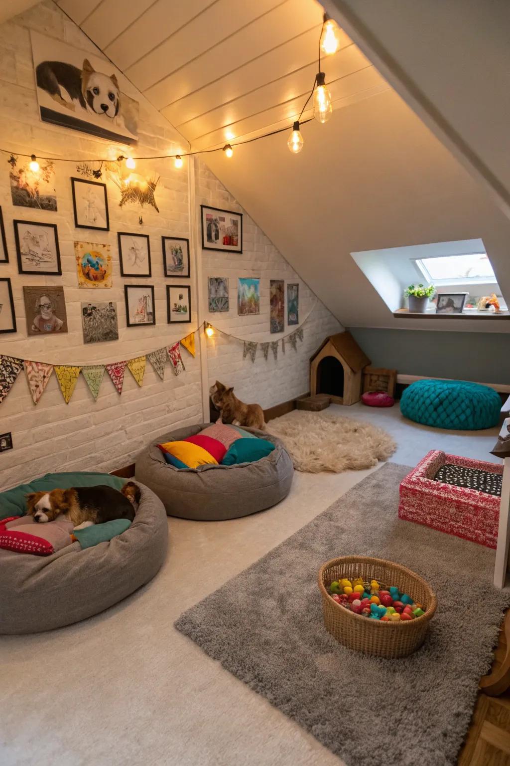 A serene attic sanctuary specifically for your cherished creatures.