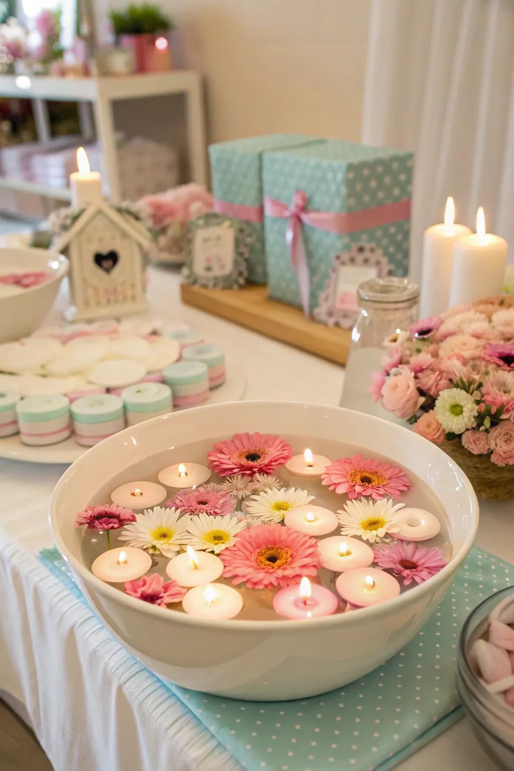 A serene centerpiece with flowing candles and florals