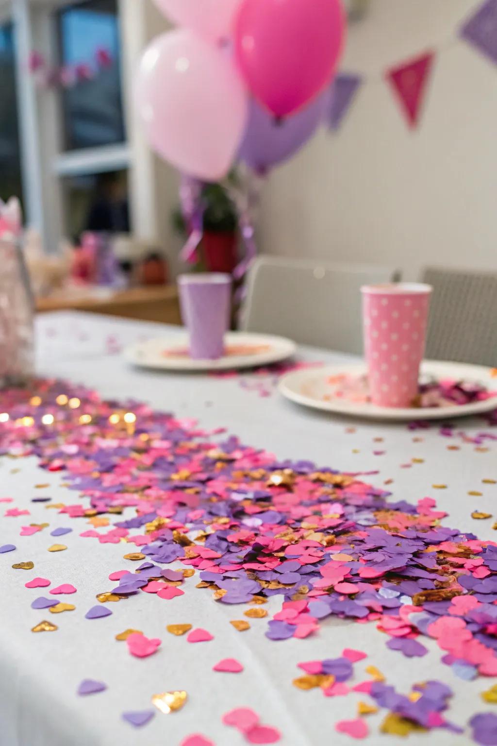 Playful confetti scattered on a table.