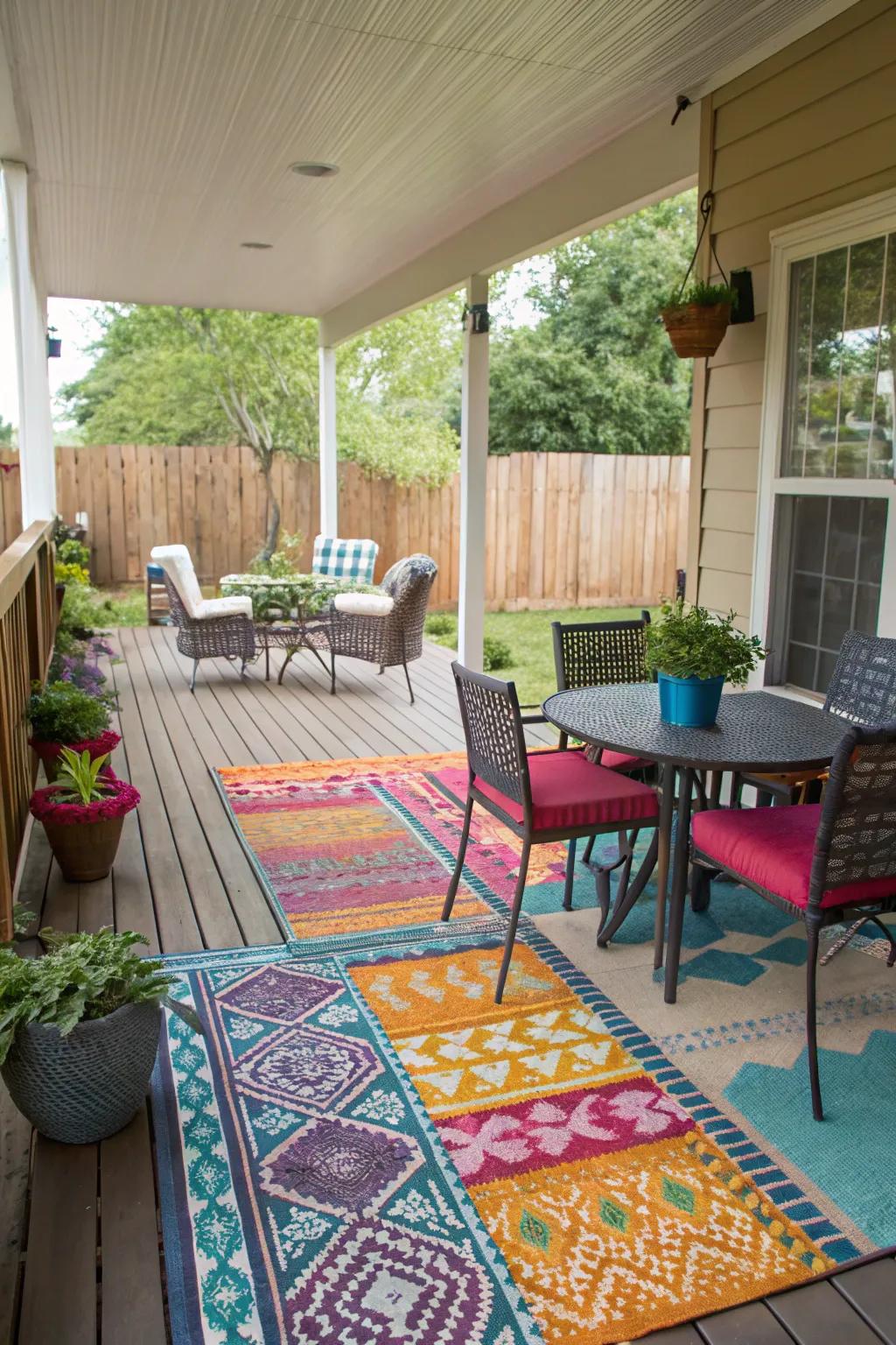 Delineate your porch spaces utilizing fashionable outdoor carpets.