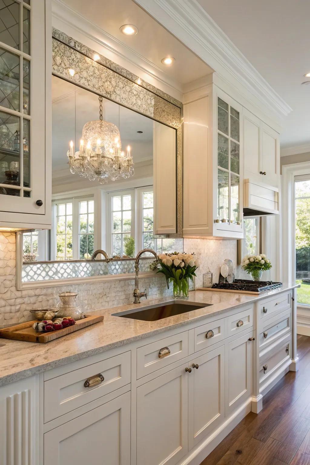 Add glamor with a reflective glass effect wall covering.