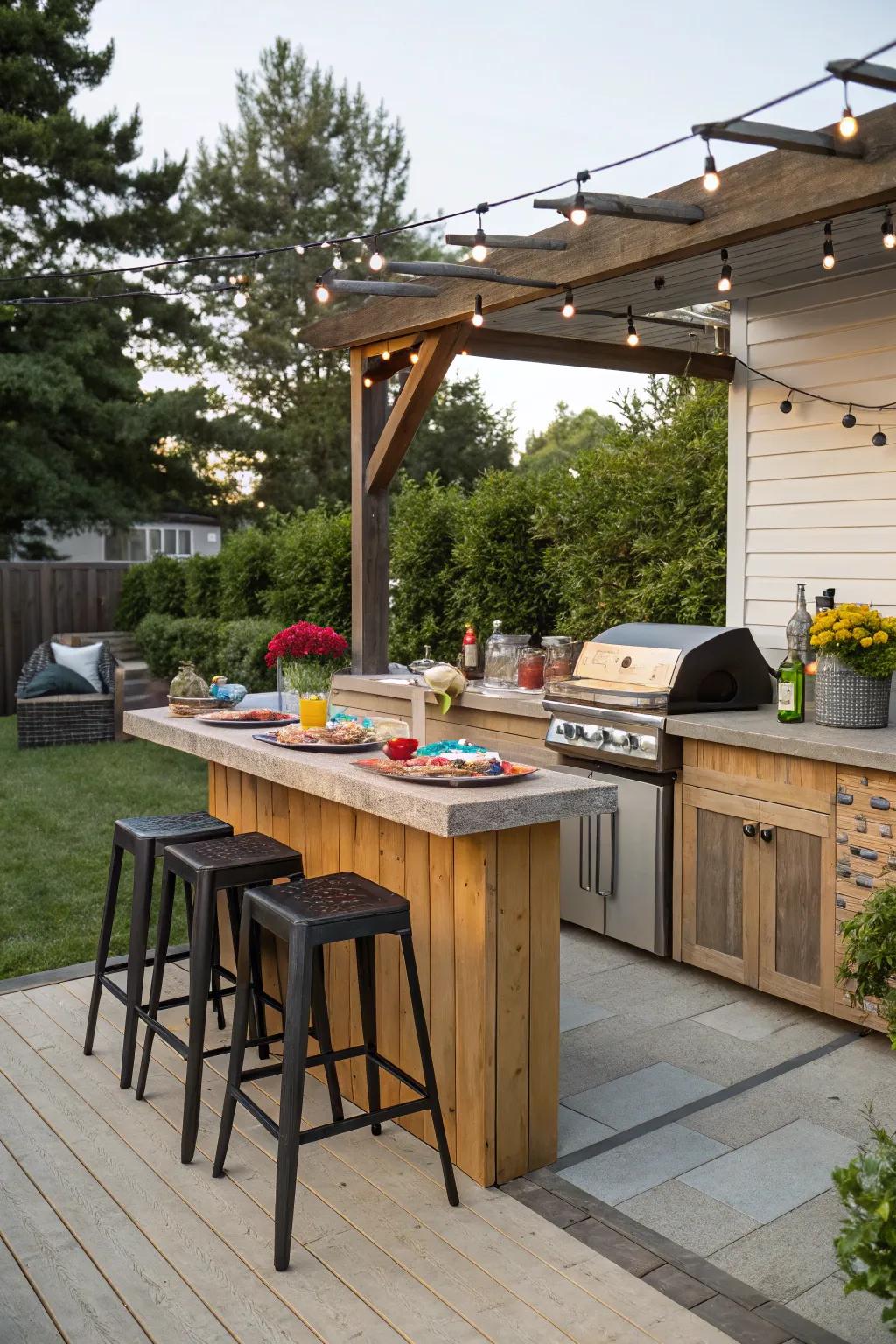A bar area adds a touch of luxury to any BBQ gathering.