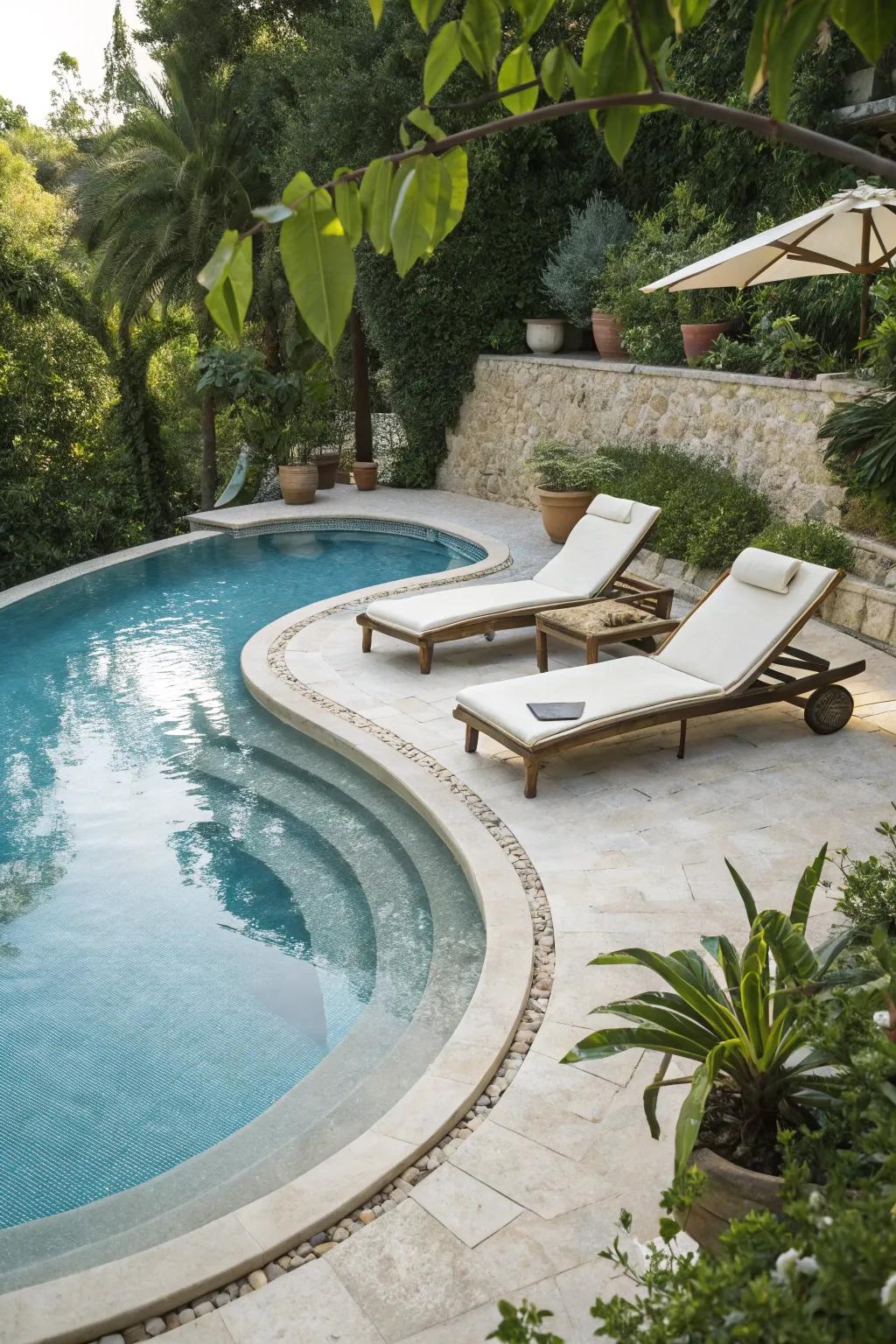 A sunbathing deck offers a cool spot to soak up the sun.