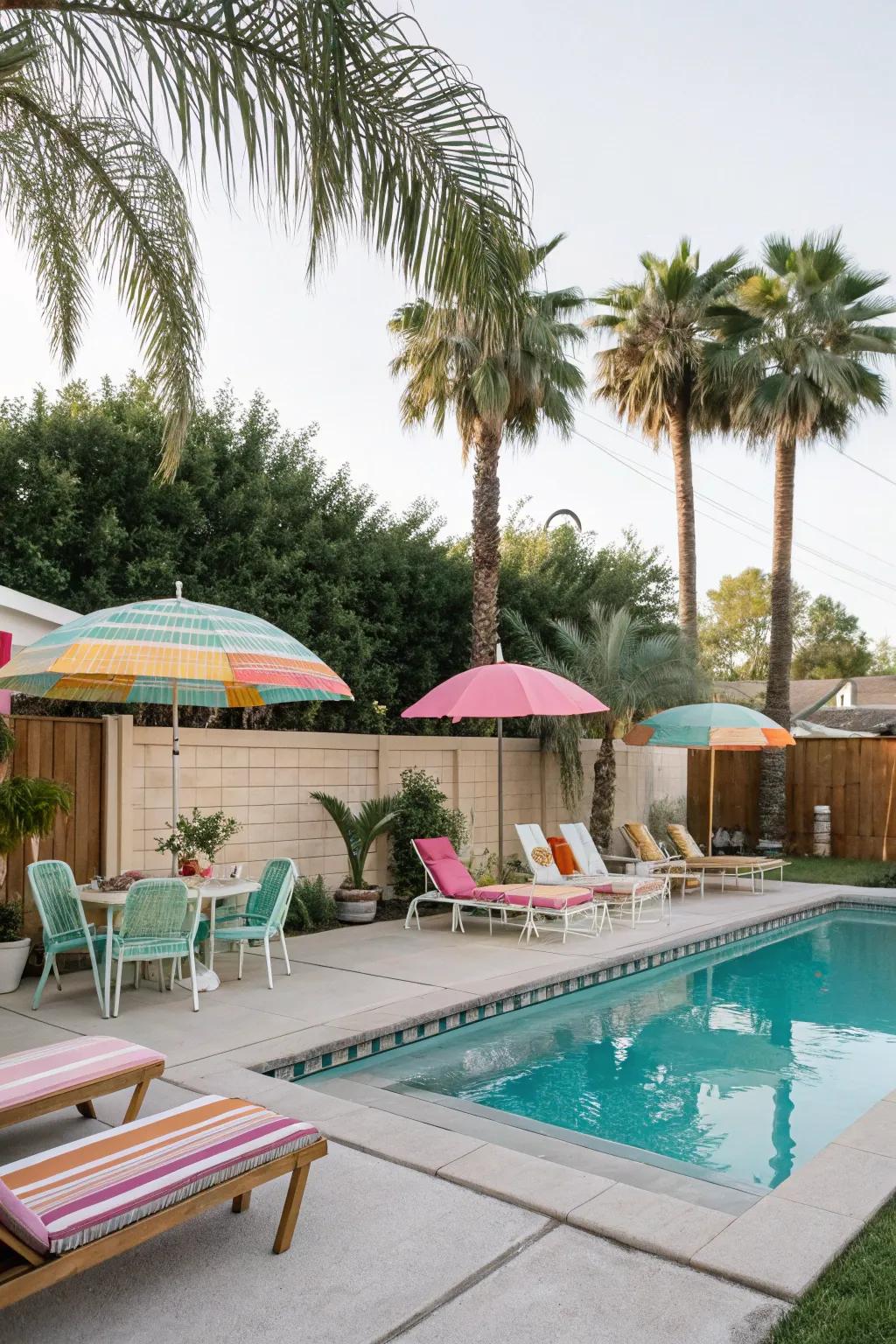 Hue harmonization magnifies the natural allure of this poolside oasis.