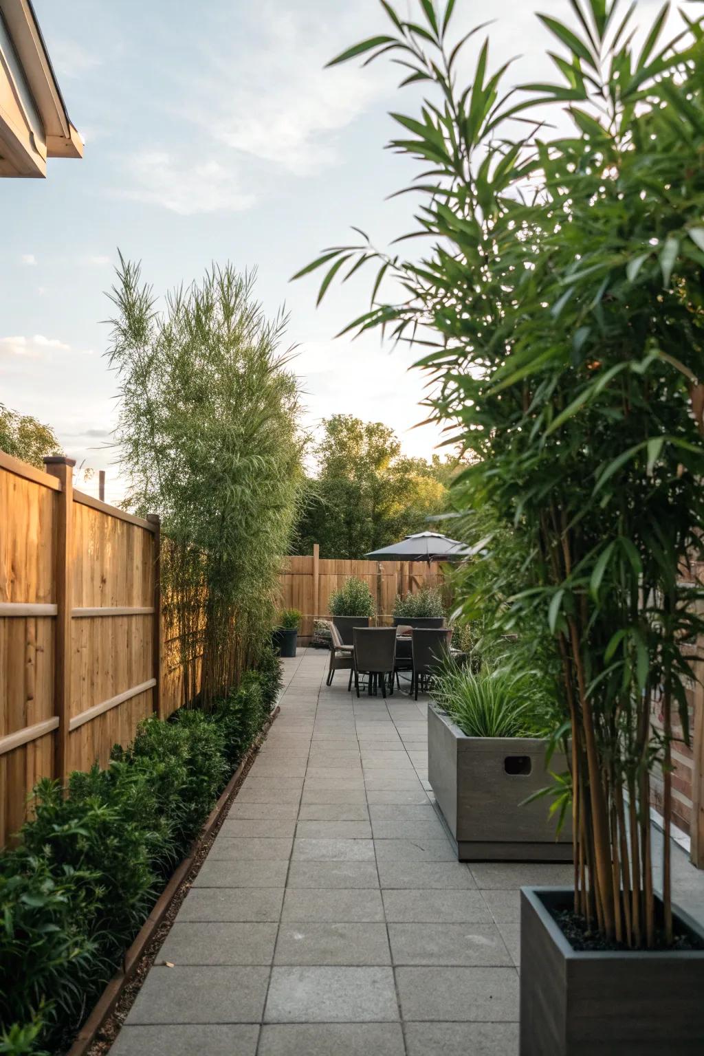 Adaptable container plants crafting a dynamic screen of privacy.