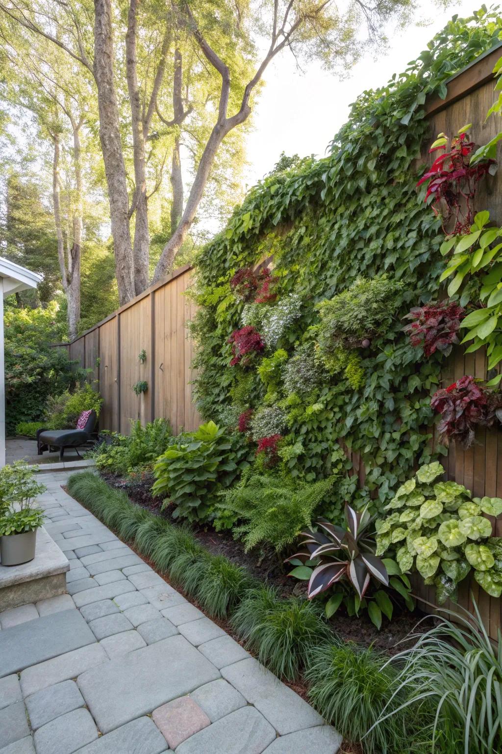 A verdant living wall adds an organic vibe and solitude.