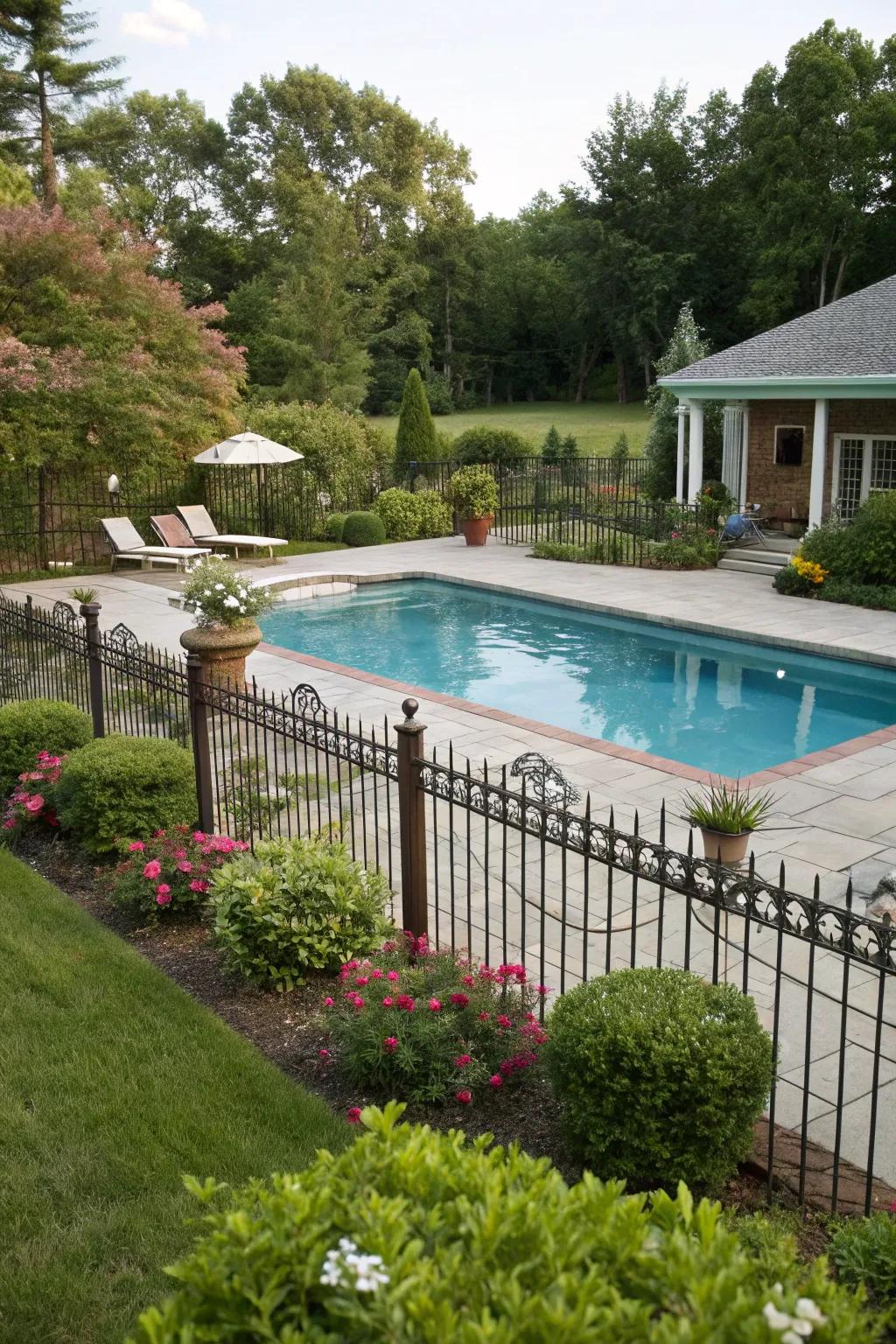 Decorative fencing adds safety and style to your pool area.