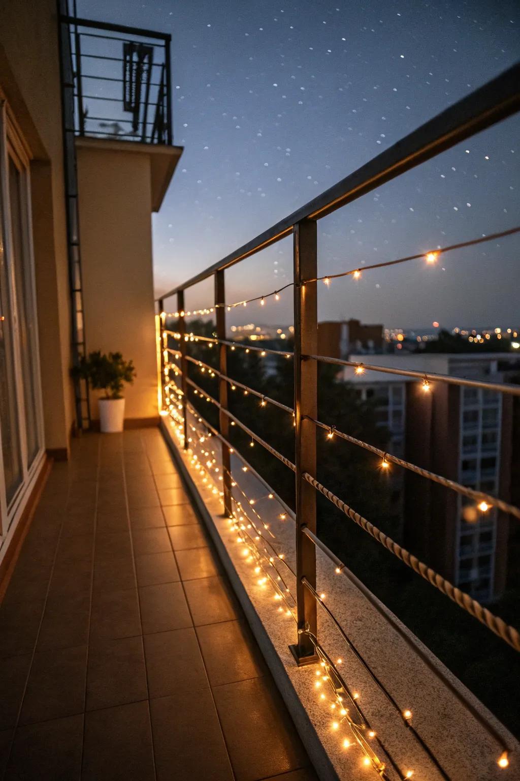 Light ropes add soft sophistication and emphasize balcony outlines beautifully.