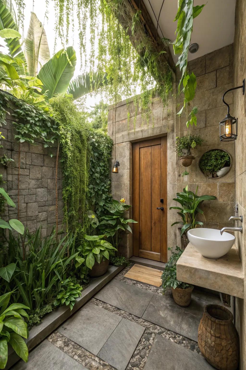 Greenery enhances the sense of vitality and connection to the natural world.