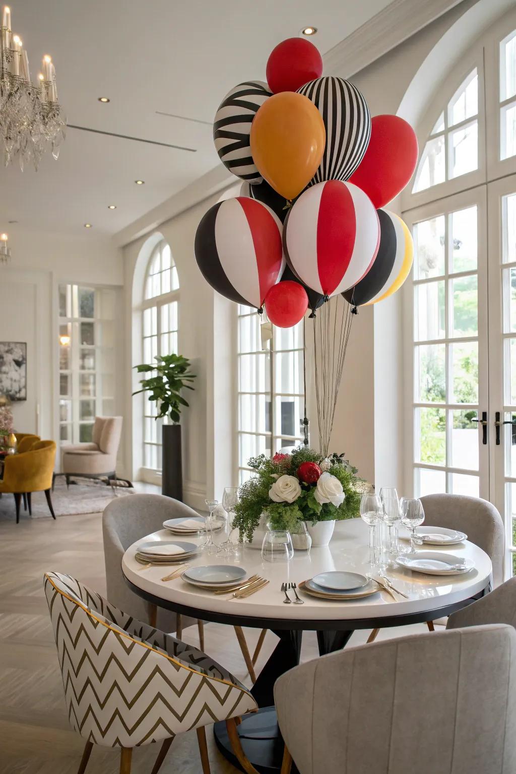 Geometric balloons introduce a contemporary twist to ornamentation.