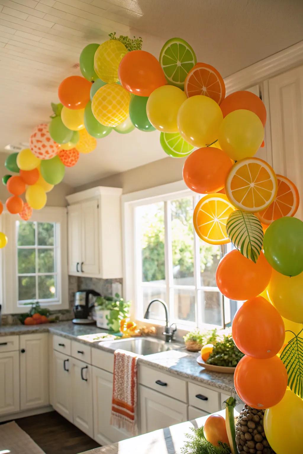 Citrus balloon garland to get a refreshing vibe.