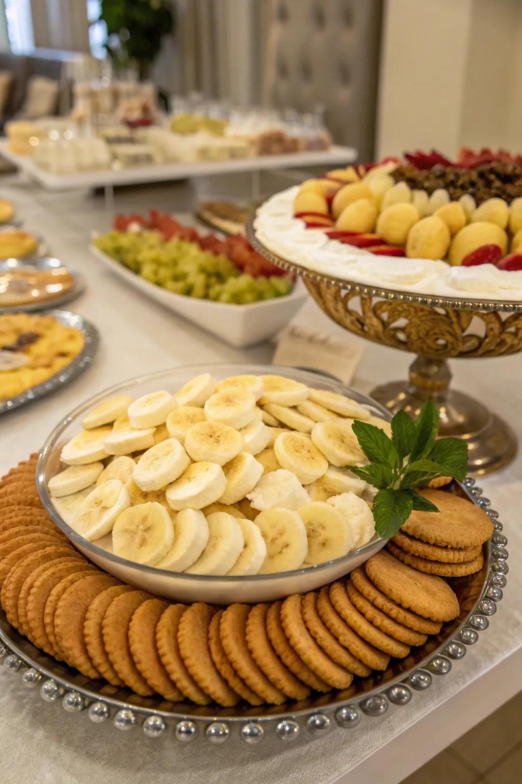 An elegant platter setup that shines on buffet tables.
