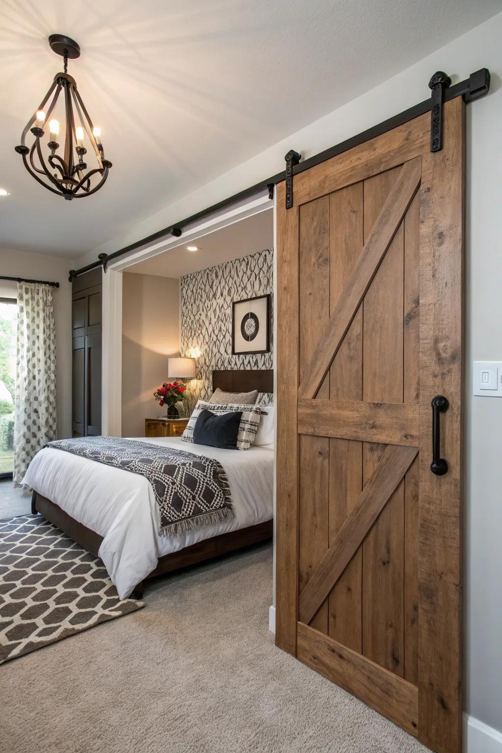 Bold hardware adds visual interest to this stylish barn door.