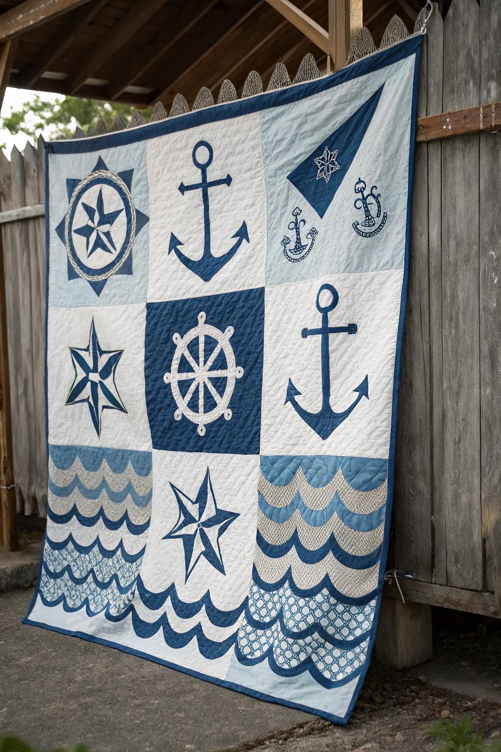 Nautical-themed barn quilt.