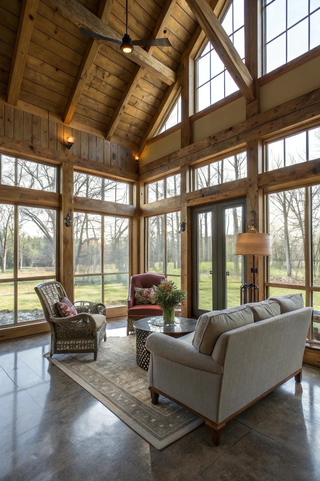 A bright and inviting solar chamber in this delightful barndominium.