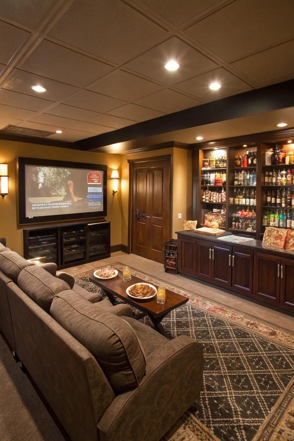 A snack bar brings convenience and emphasizes the movie ambiance within your media room.