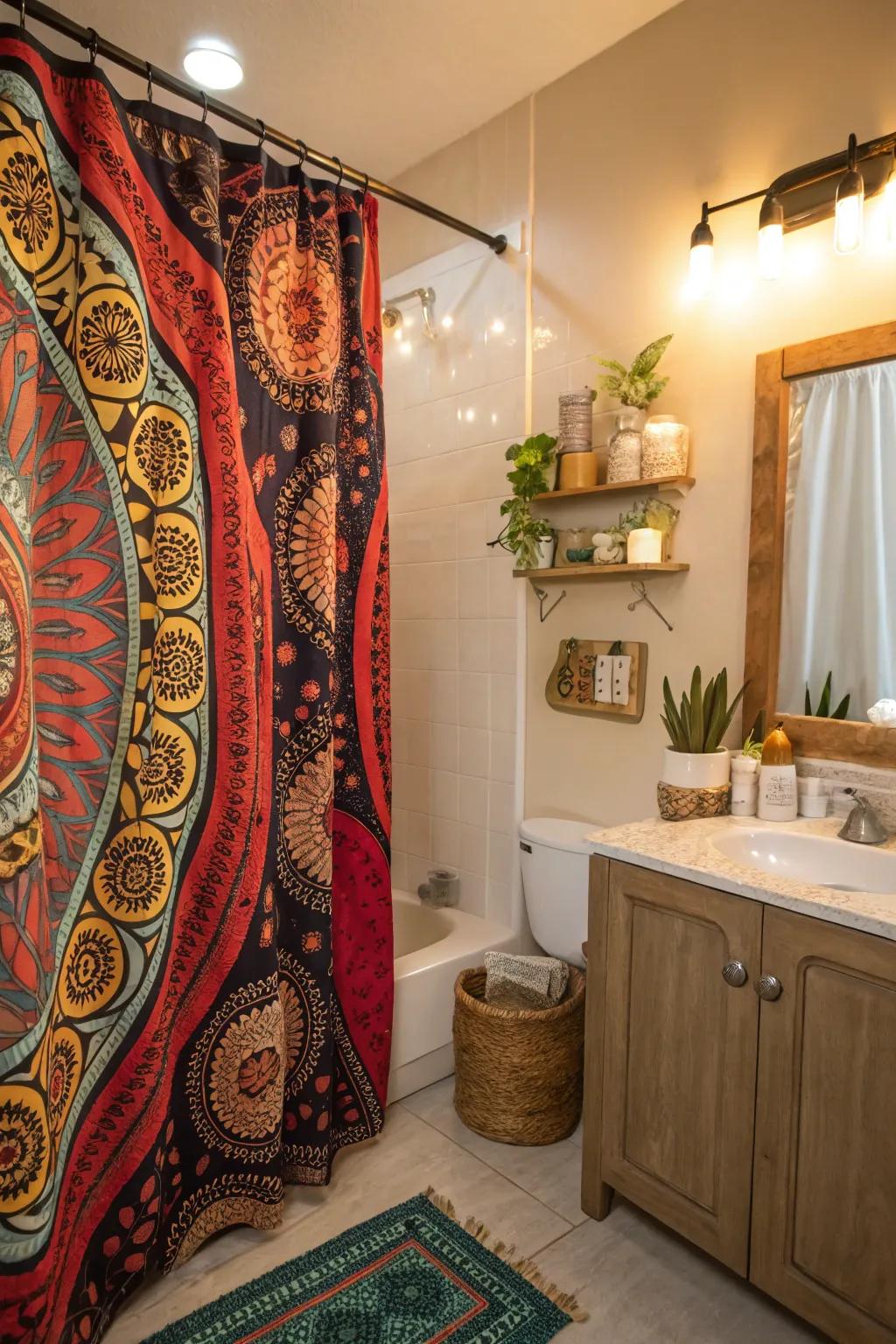 Bohemian coverings convey a spirited and artistic trace to your restroom.