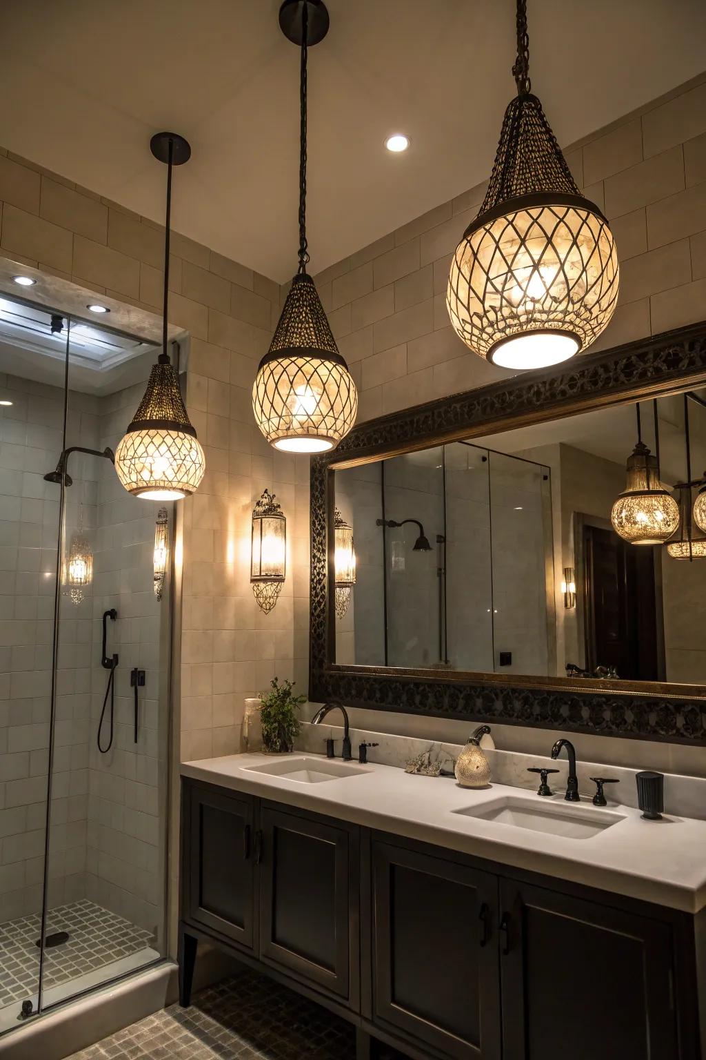 Pendant lights add drama and artistry.