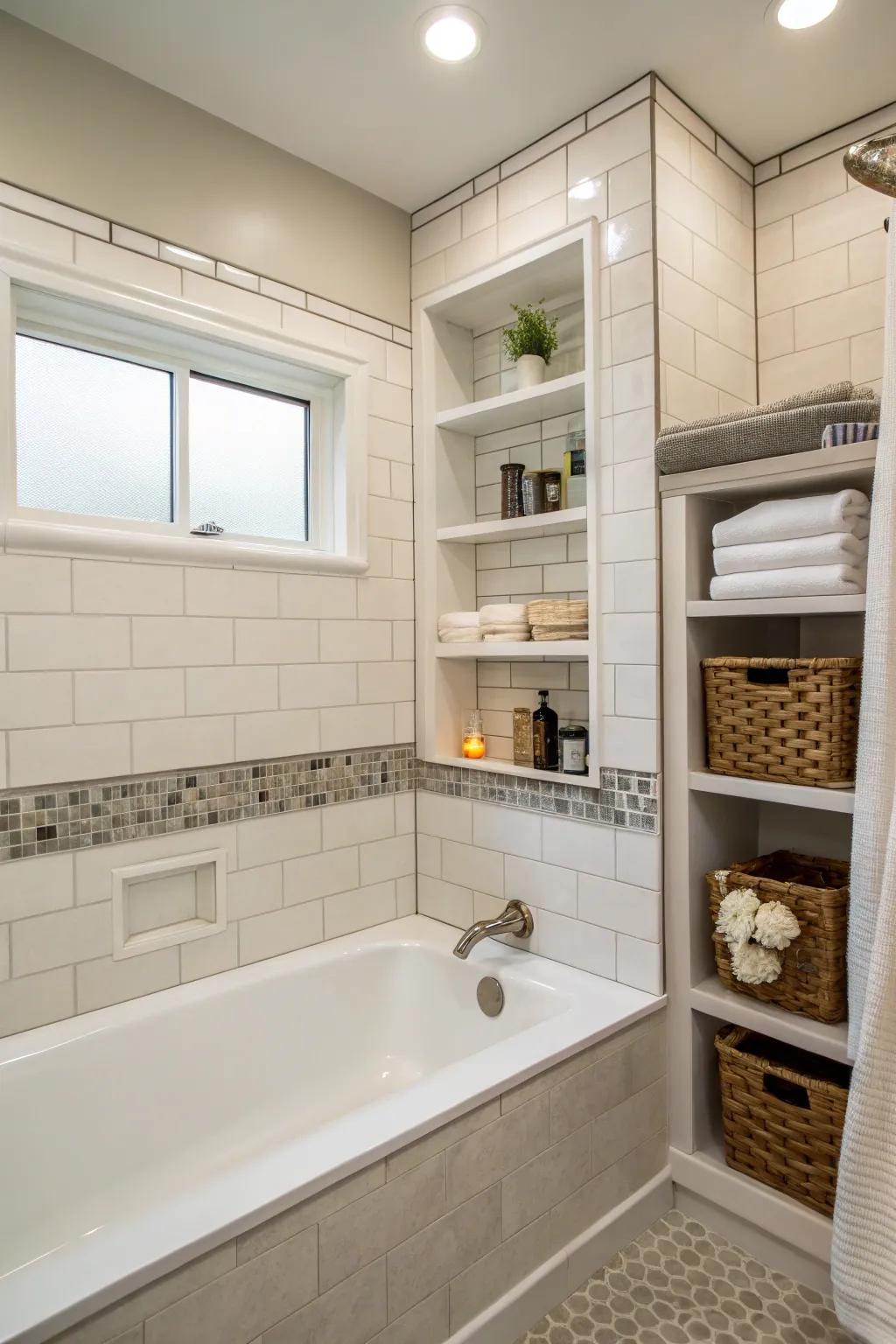 Integrate built-in niches for practical and fashionable storage.