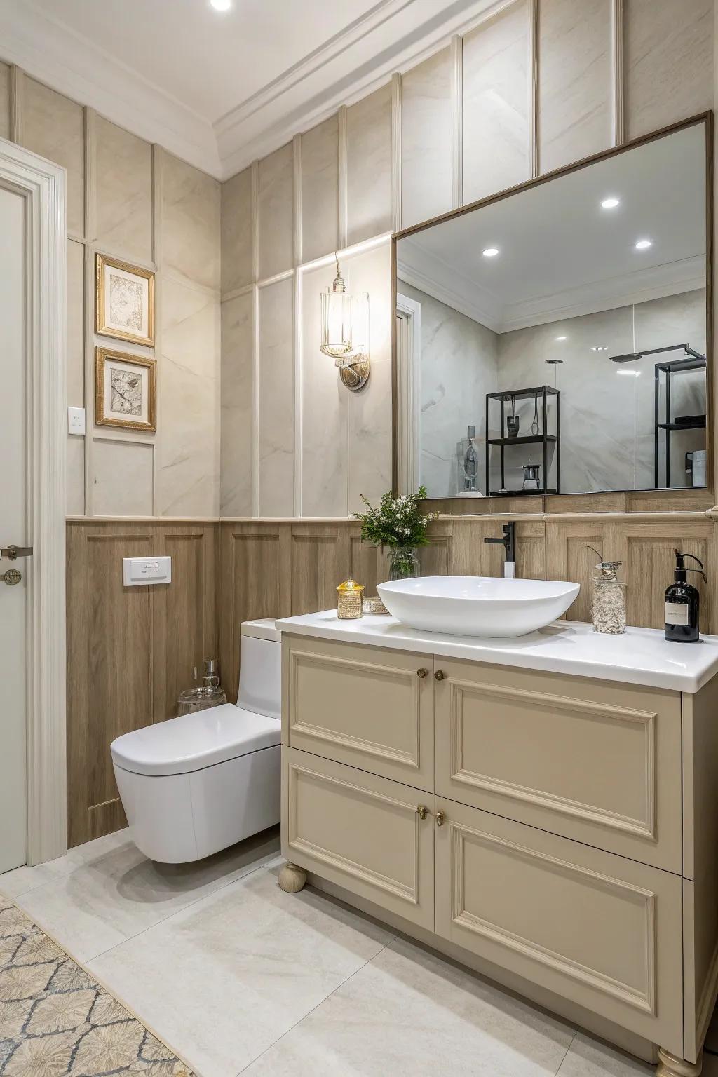 Realize balanced design with partial wall decor.