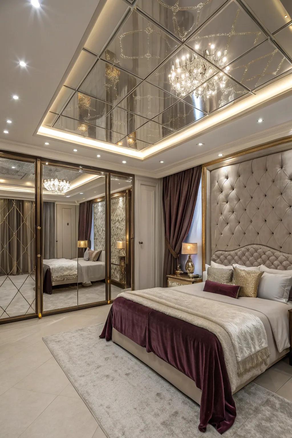 Infuse glamour with mirrored ceiling panels.