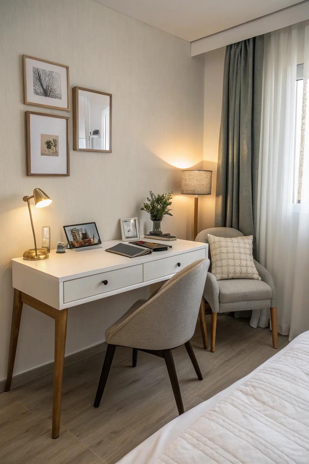 Keep it simple and light with a slim desk.