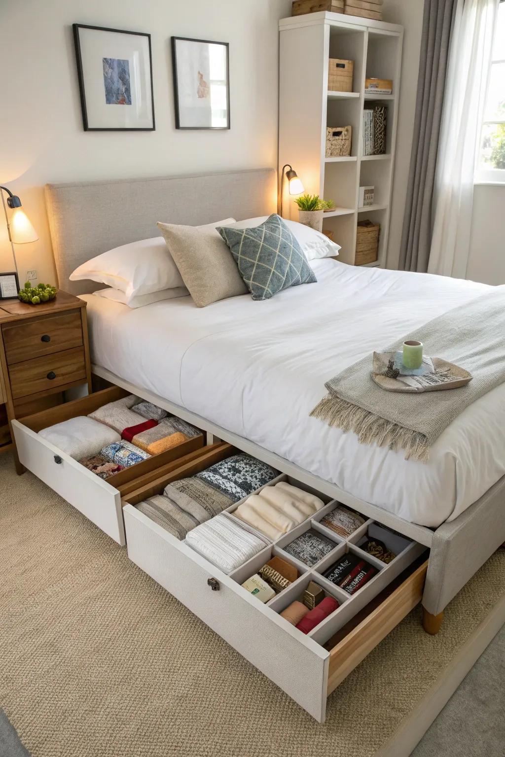 Under-bed storage offers a space-efficient solution.