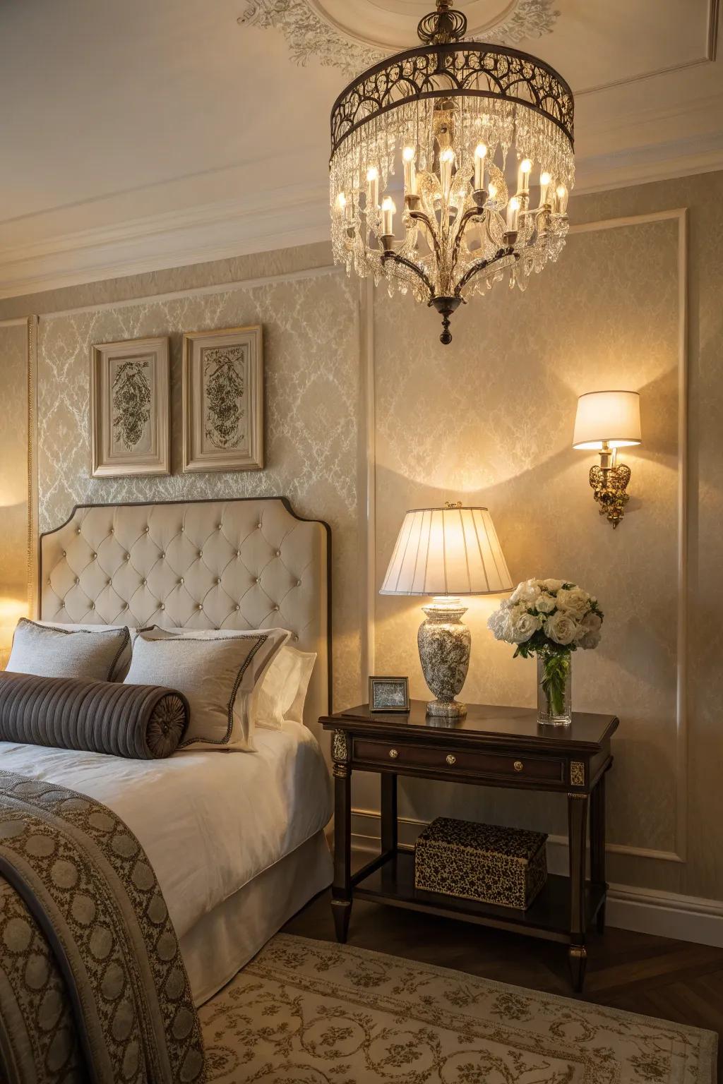 Staggered lighting crafts a balanced, inviting setting.
