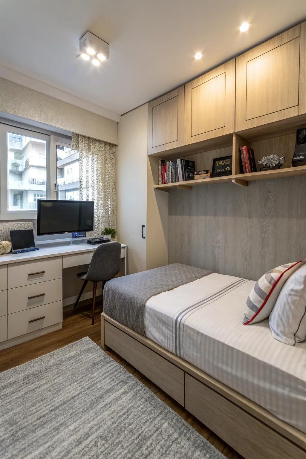 A corner TV setup can be instrumental in optimizing space in smaller bedrooms.