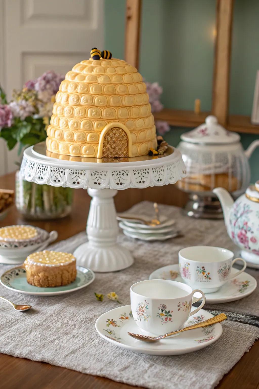 An apiary confection stand serves as the centerpiece of any charming gathering.