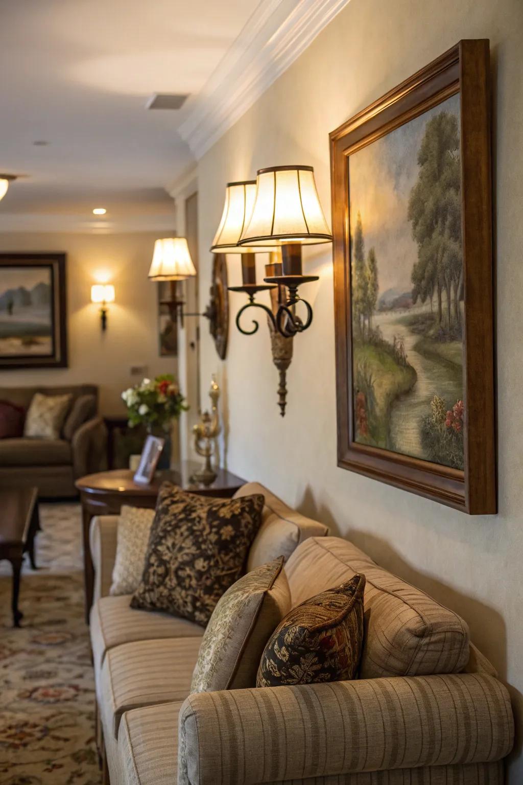 Sconces proffer subtle lighting and sophistication.