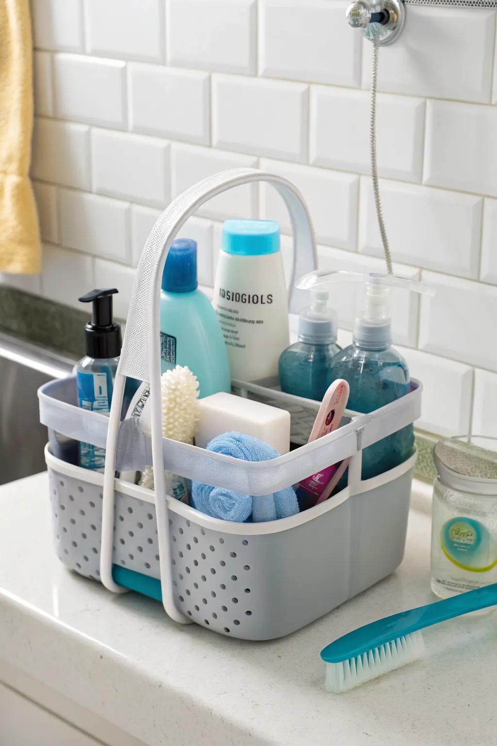 Take your essentials anywhere with a portable shower buddy.