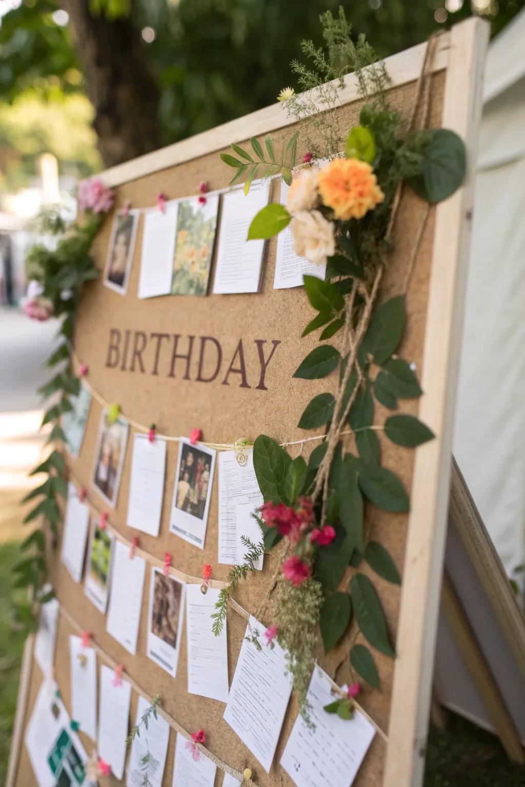 Nature-themed birthday board with a refreshing touch.