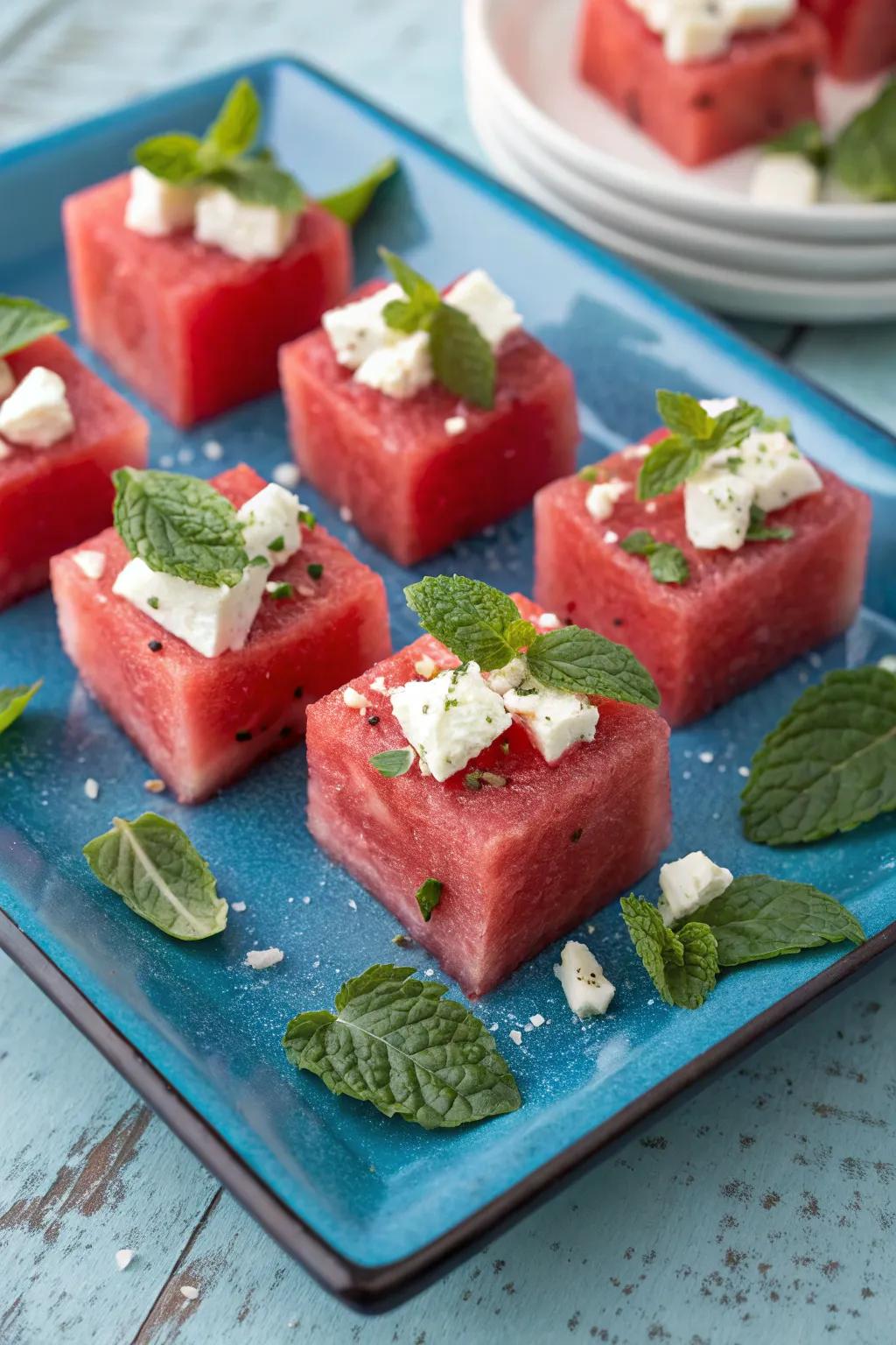 Refreshing watermelon feta cups, a summer delight.
