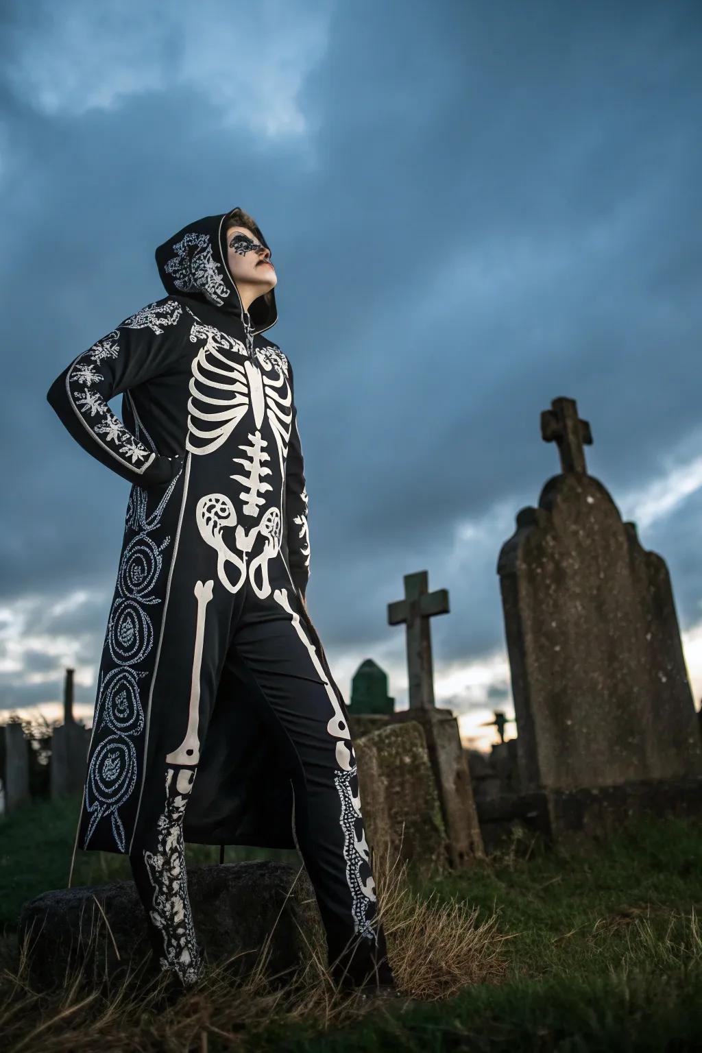 Combine elegance and eeriness with a sophisticated skeleton costume.