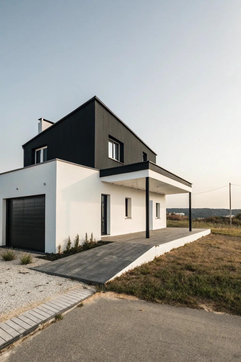 A minimalist design brings tranquility to this black and white house.